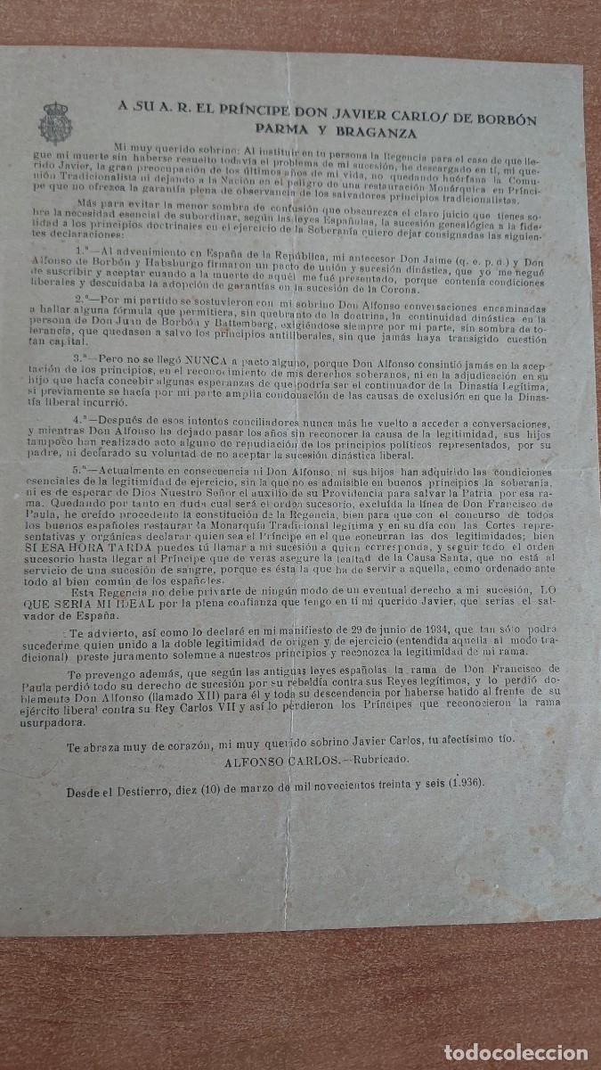 Militaria: Documento pasquin carlista A Don Javier