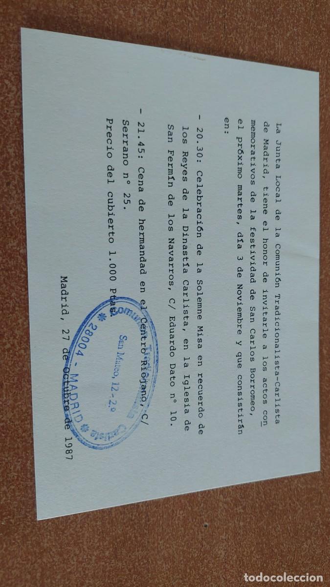 Militaria: Invitaci&oacute;n carlista Madrid 1987