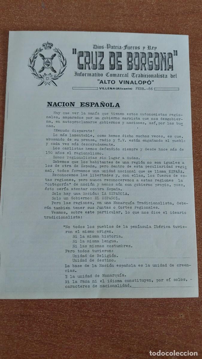 Militaria: Bolet&iacute;n carlista Crus de Borgo&ntilde;a Villena 1986