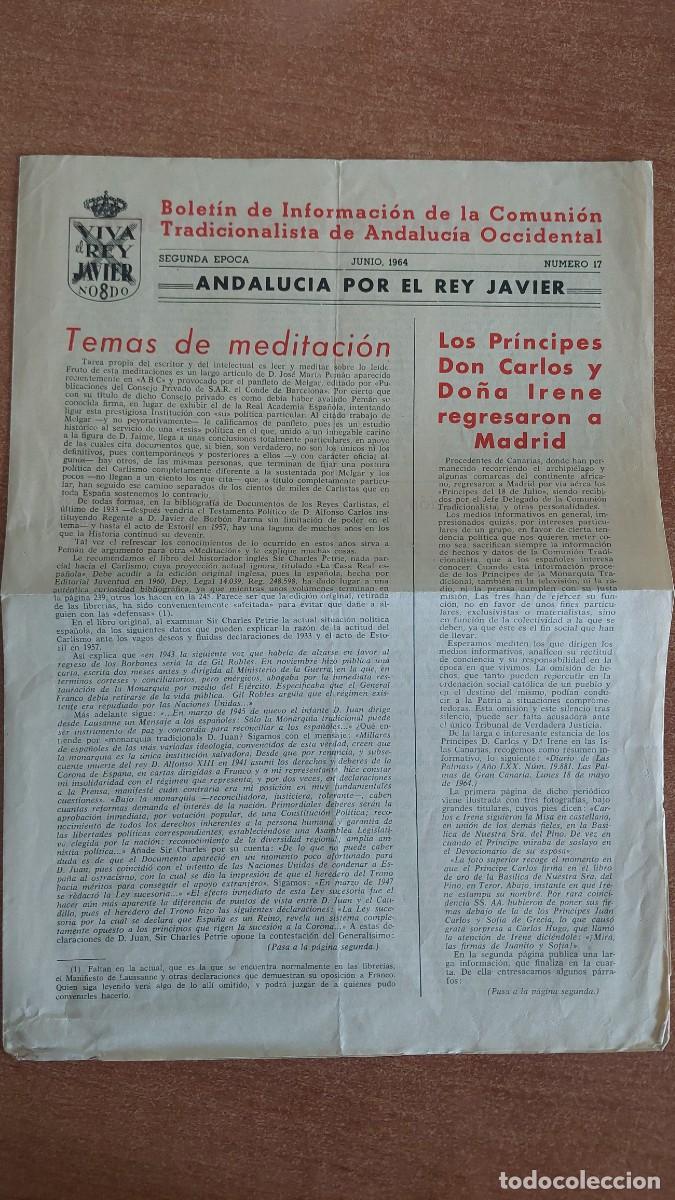 Militaria: Bolet&iacute;n Carlista Andaluc&iacute;a por el Rey Javier junio 1964