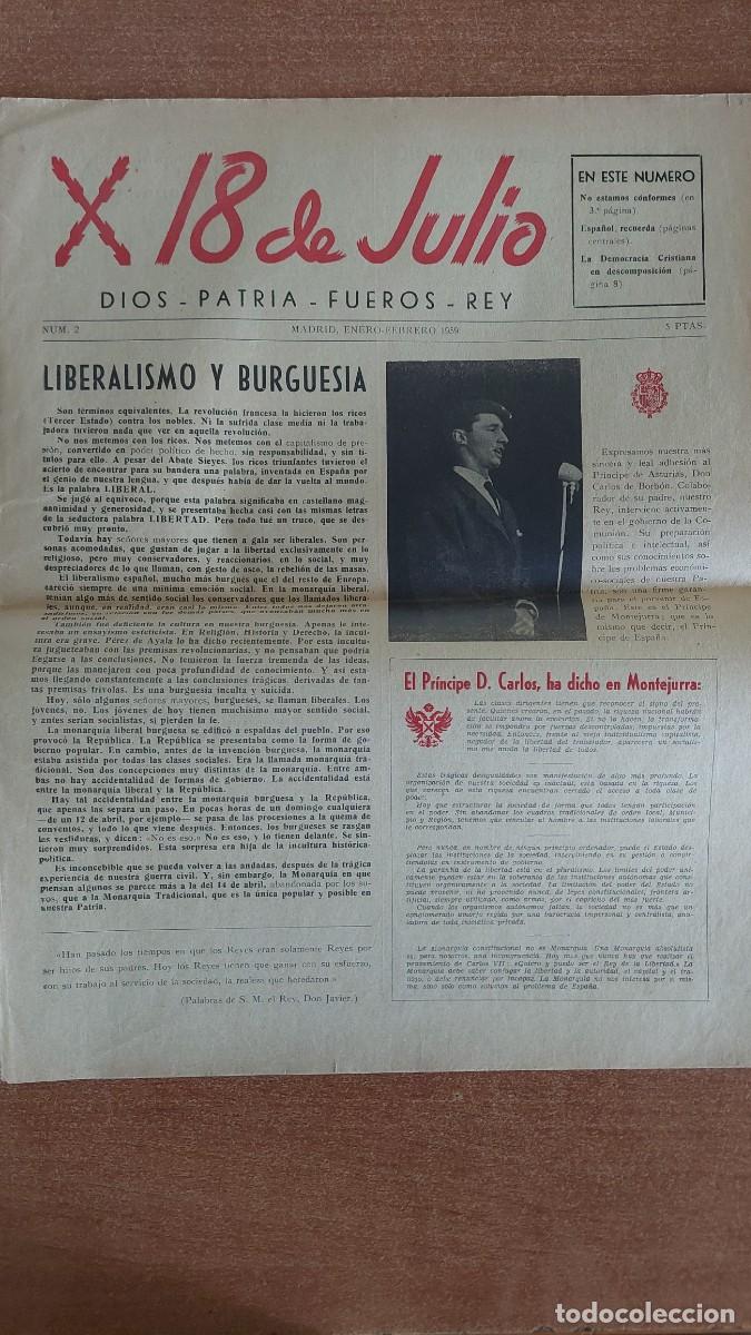 Militaria: Peri&oacute;dico Carlista 18 Julio num 2 1959