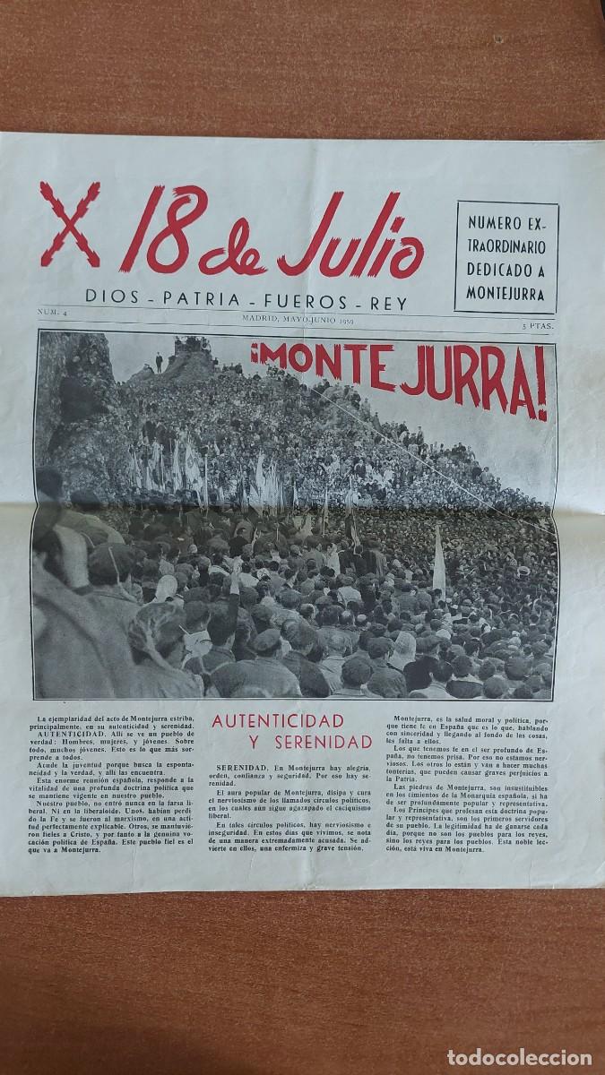 Militaria: Peri&oacute;dico Carlista 18 Julio num 4 1959