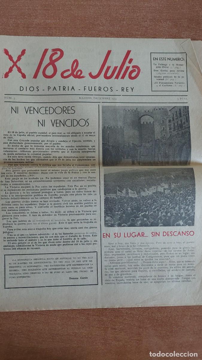 Militaria: Peri&oacute;dico Carlista 18 Julio num 5 1959