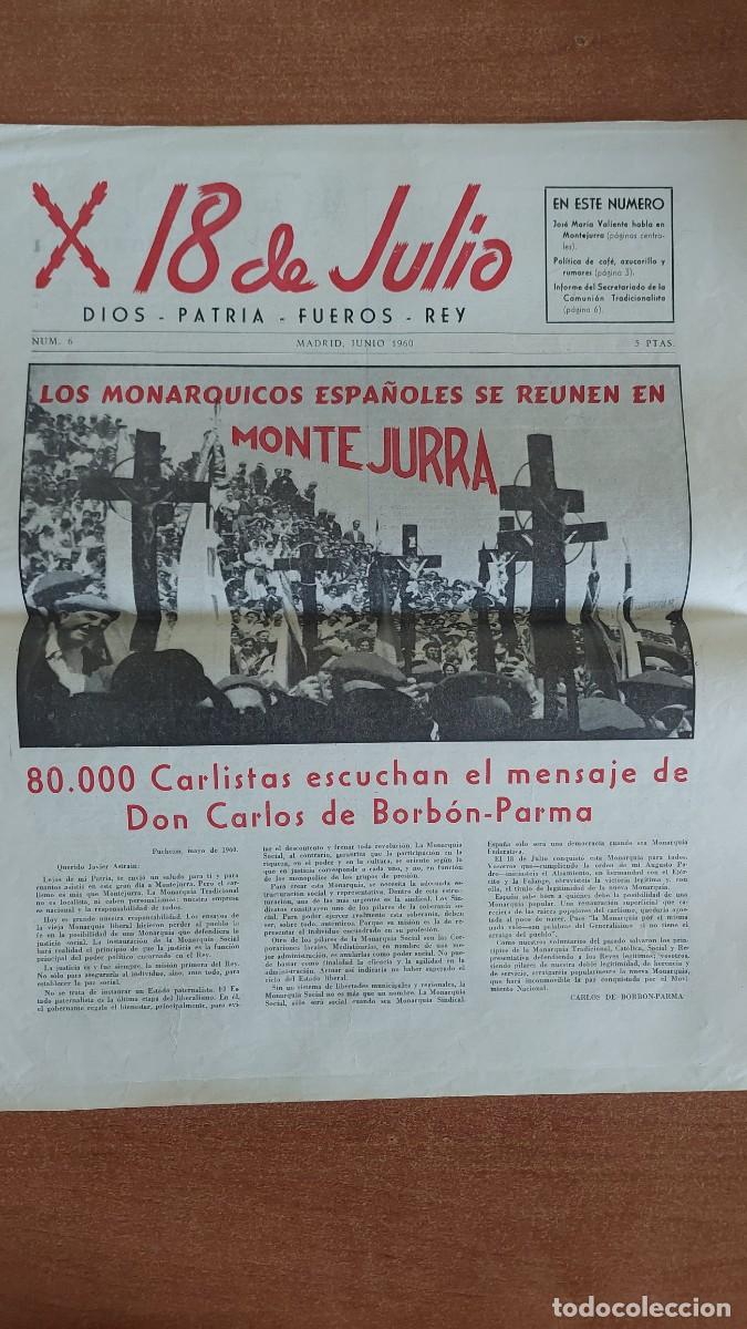Militaria: Peri&oacute;dico Carlista 18 Julio num 6 1960