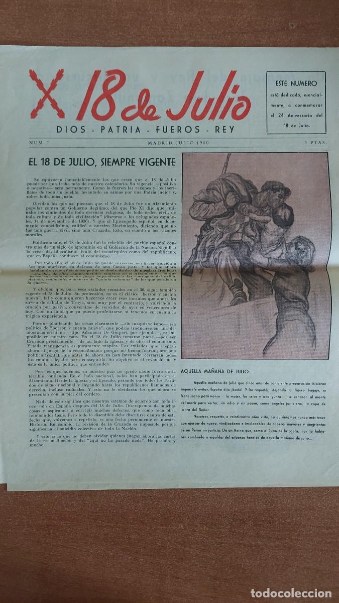 Militaria: Peri&oacute;dico Carlista 18 Julio num 7 1960