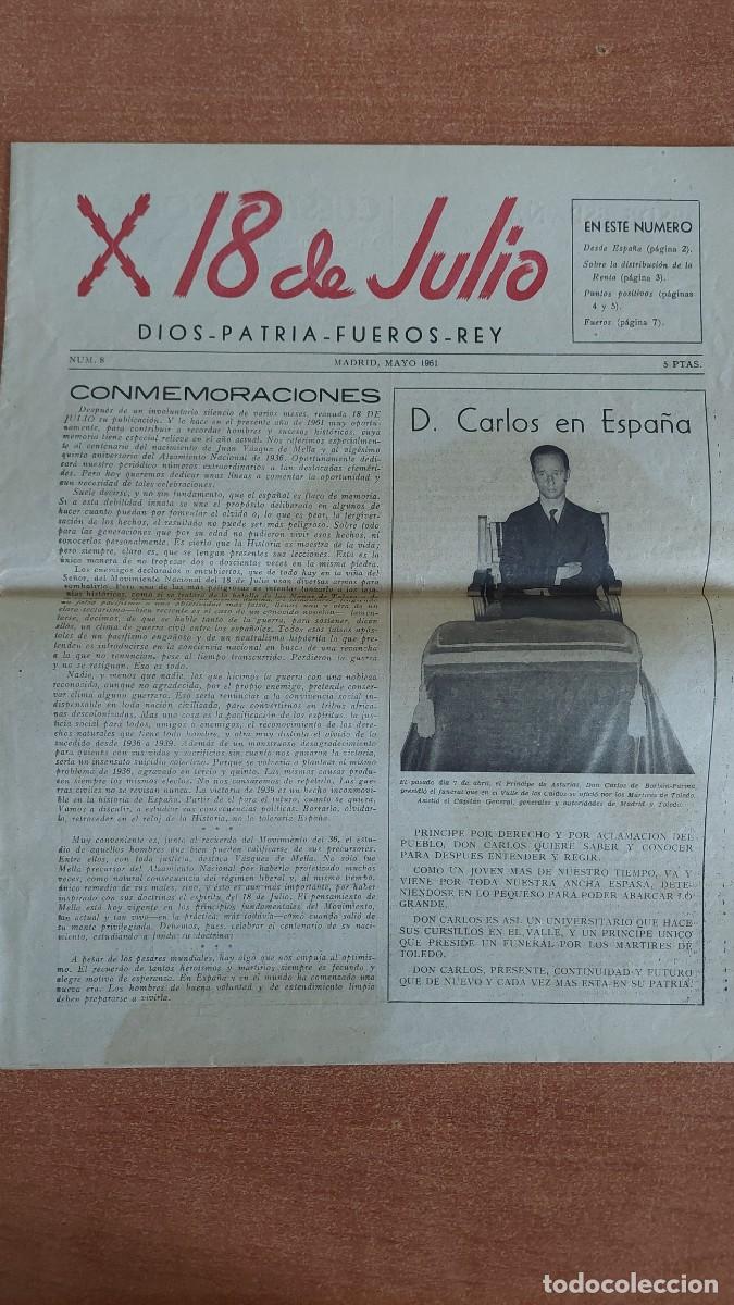 Militaria: Peri&oacute;dico Carlista 18 Julio num 8 1961