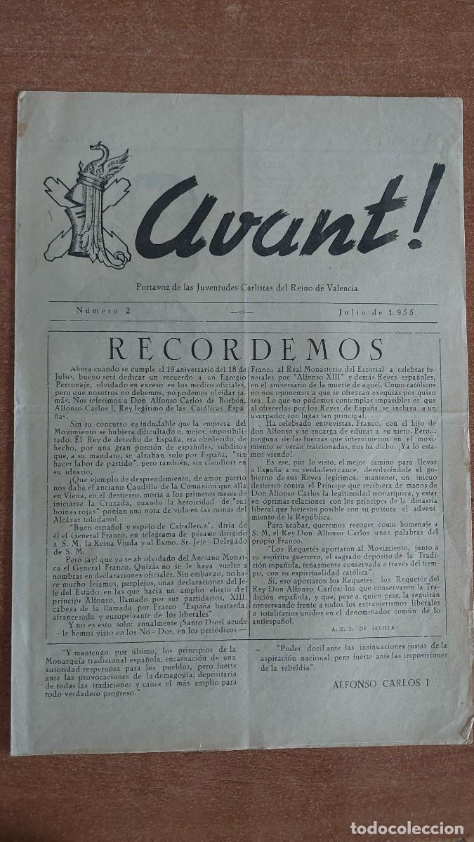 Militaria: Peri&oacute;dico Carlista Avant Valencia Julio 1955