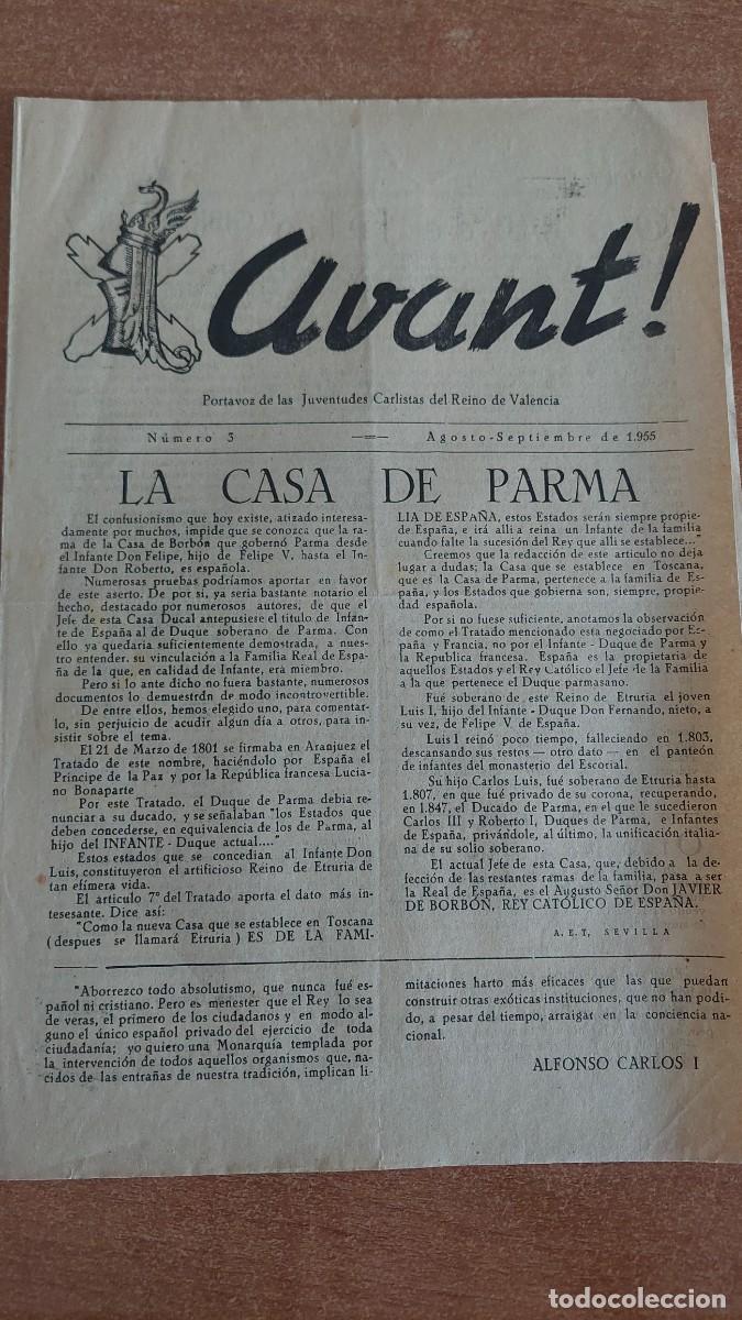 Militaria: Peri&oacute;dico Carlista Avant Valencia Agosto 1955