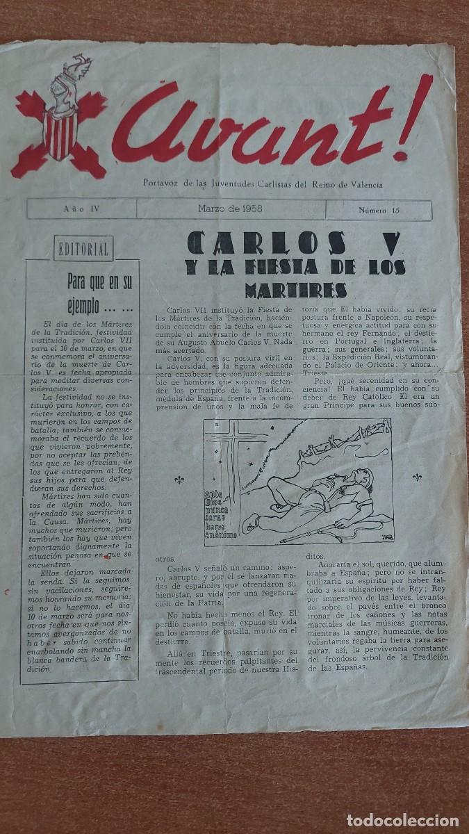Militaria: Peri&oacute;dico Carlista Avant Valencia Marzo 1958