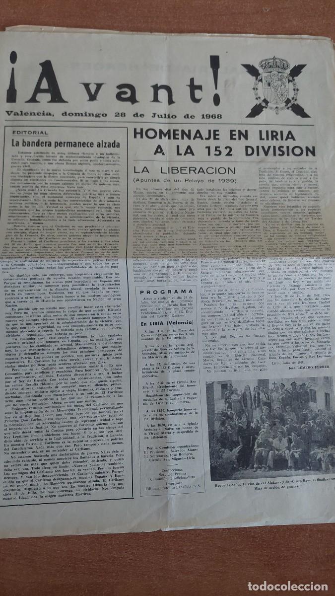 Militaria: Peri&oacute;dico Carlista Avant Valencia Julio 1968