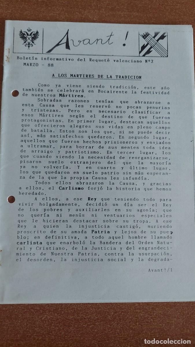 Militaria: Peri&oacute;dico Carlista Avant Valencia Marzo 1988