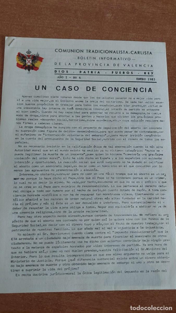 Militaria: Bolet&iacute;n Carlista n 6 Enero 1983 Valencia
