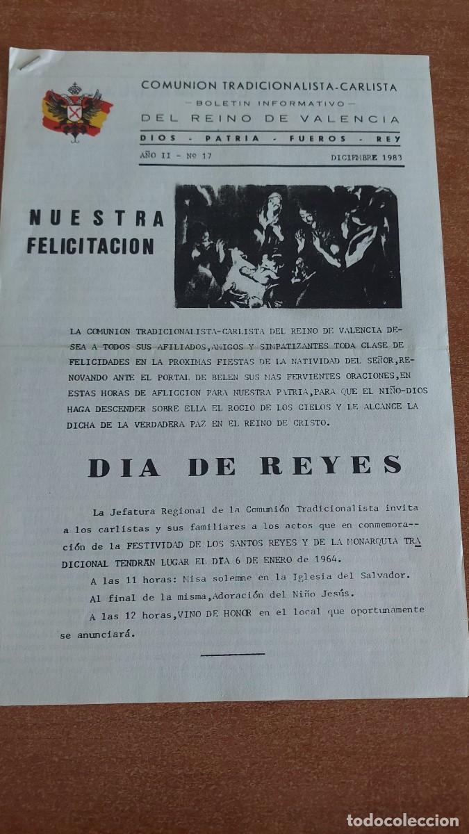 Militaria: Bolet&iacute;n Carlista n 17 Diciembre 1983 Valencia