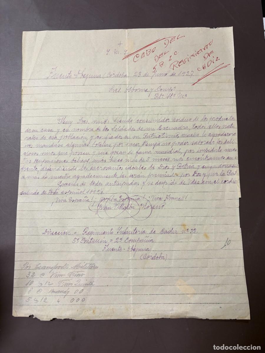 Militaria: CABO DEL REGIMIENTO INFANTERIA DE CADIZ N&ordm; 33. 2&ordm; CIA 5&ordm; BATALLON. PETICI&Oacute;N DE VINO. C&Oacute;RDOBA, 1937