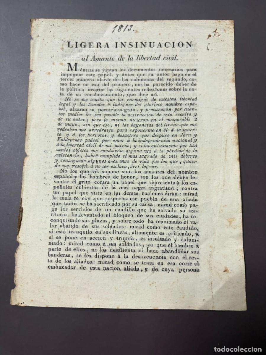 Militaria: LIGERA INSINUACI&Oacute;N AL AMANTE DE LA LIBERTAD CIVIL &ndash; FERNANDO LA SERNA &ndash; C&Aacute;DIZ &ndash; 1813