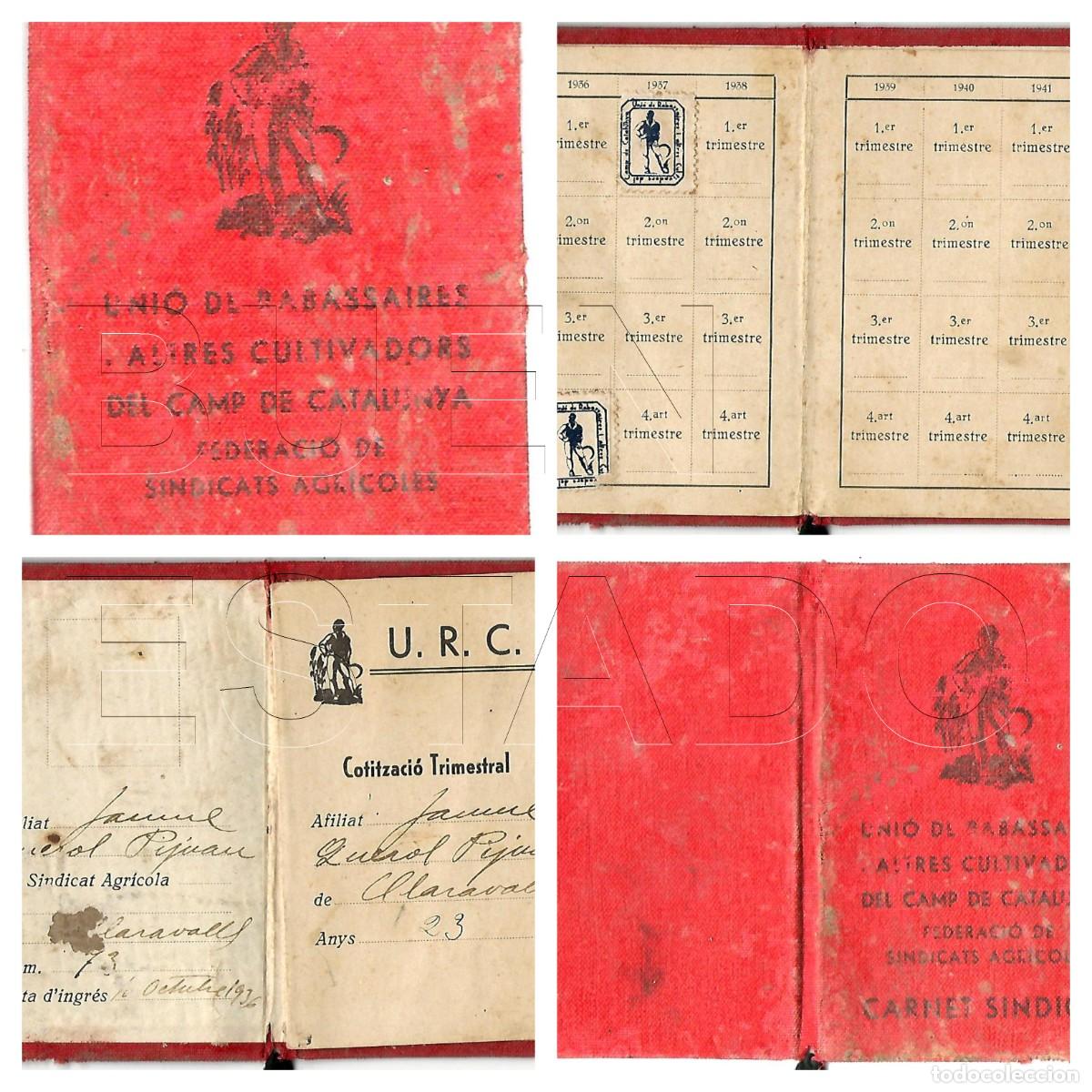 Militaria: GUERRA CIVIL CARNET UNIO DE RABASSAIRES CLARAVALLS TARREGA CATALUNYA SELLOS 1936 M30