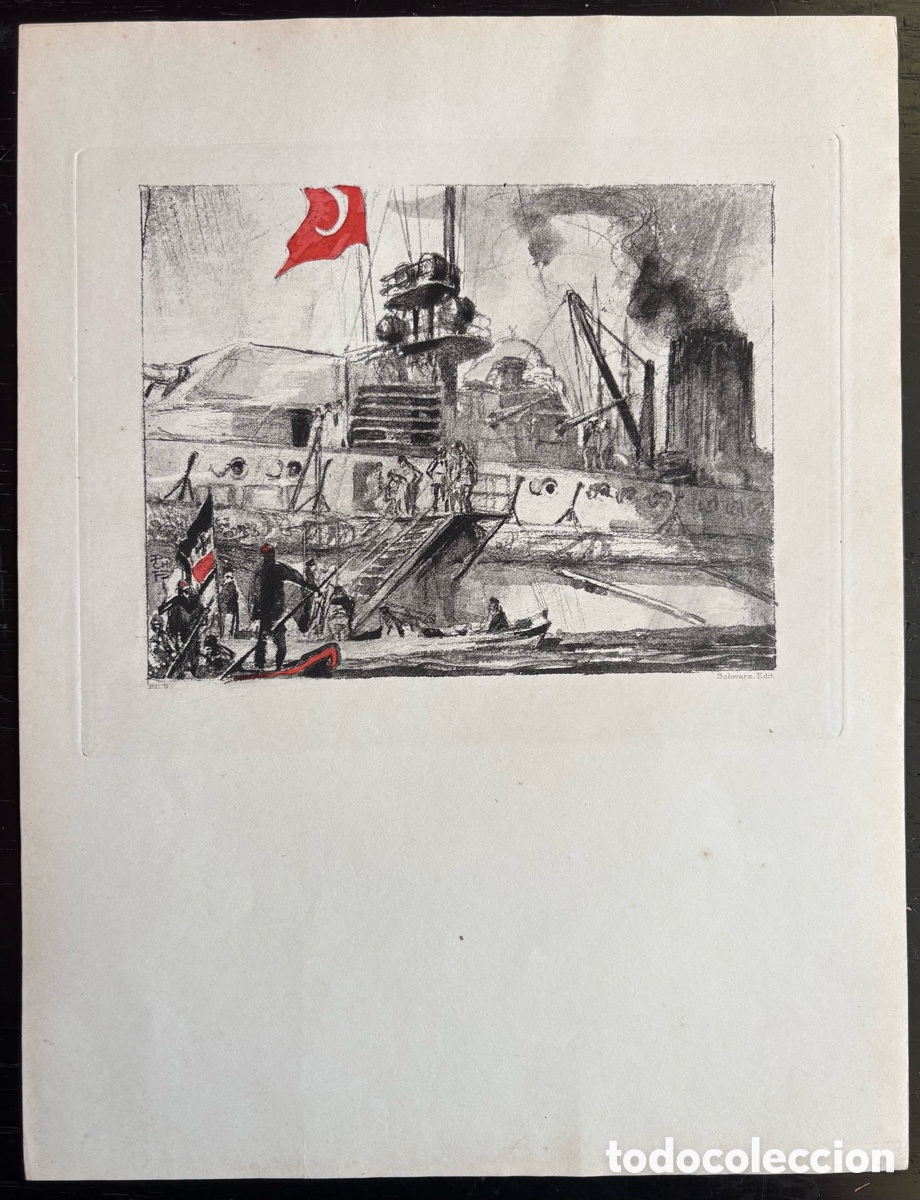 Militaria: Charles Fouqueray (1869&ndash;1956) - &ldquo;Marine Turquie&rdquo; &ndash; grabado naval de la Primera Guerra Mundial