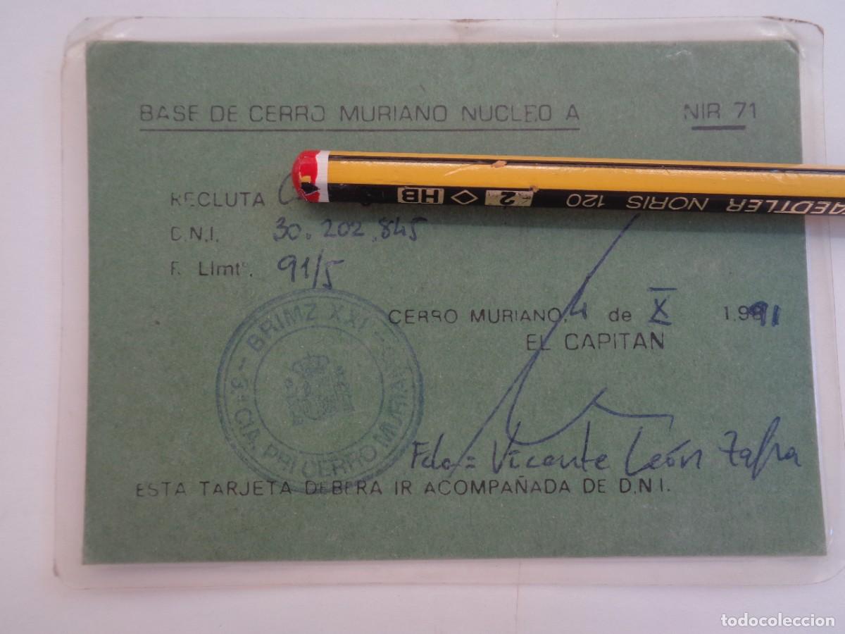 Militaria: BASE DE CERRO MURIANO ( CORDOBA ): TARJETA DE IDENTIDAD DE RECLUTA . 1991