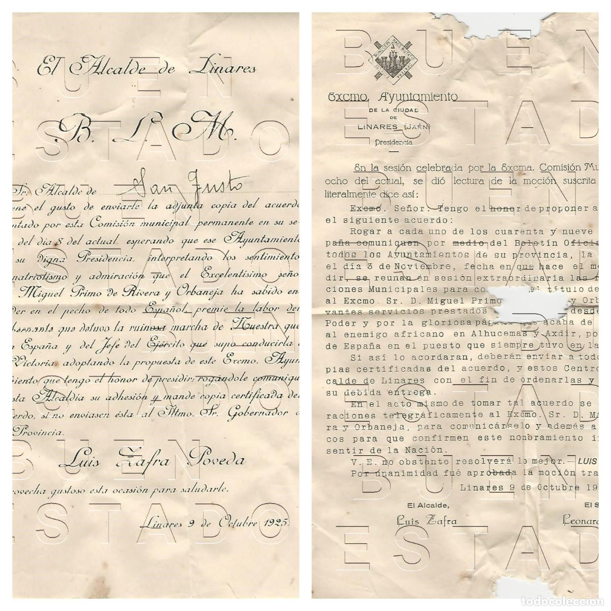 Militaria: 1925 LINARES MIGUEL PRIMO DE RIVERA DESEMBARCO ALHUCEMAS 2 CARTAS SAN JUSTO ZAMORA M50