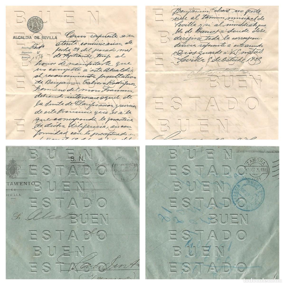 Militaria: 1925 SEVILLA AYUNTAMIENTO CARTA Y SOBRE A SAN JUSTO PUEBLA DE SANABRIA ZAMORA M51