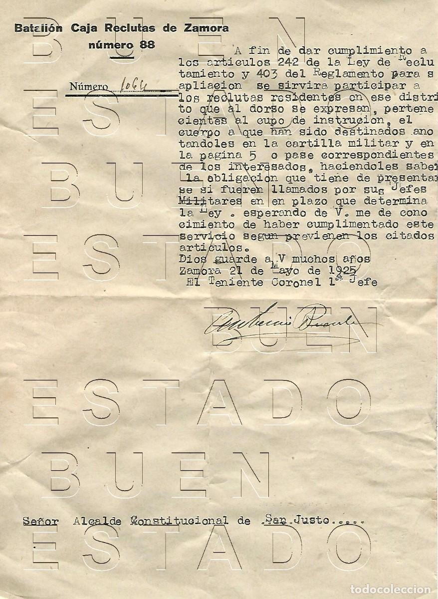 Militaria: 1925 PUEBLA DE SANABRIA SAN JUSTO ZAMORA CARTA BATALLON CAJA DE RECLUTA 88 M52