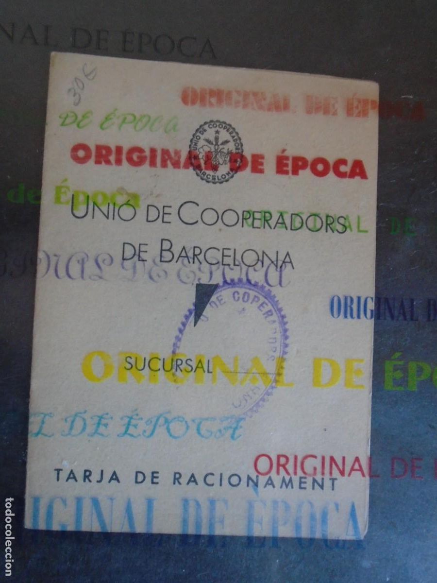 Militaria: (GC-160) TARJA RACIONAMENT UNIO DE COOPERADORS DE BARCELONA A&Ntilde;O 1938