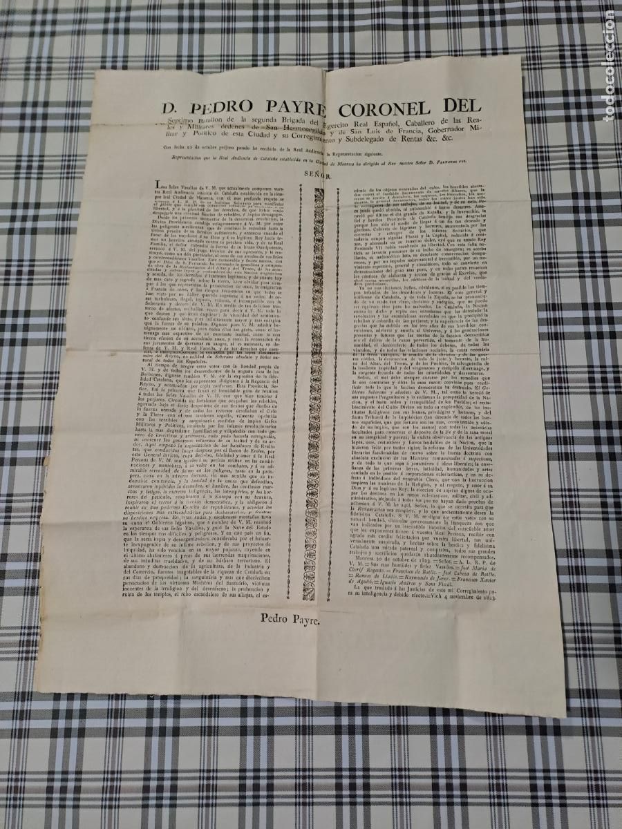 Militaria: MANRESA-D.PEDRO PAYRE CORONEL DEL EGERCITO-REAL AUDIENCIA INTERINA ESTABLECIDA EN MANRESA-1823