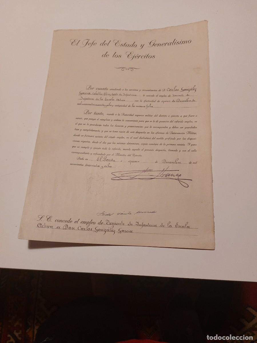 Militaria: 1948 firma Franco Concesi&oacute;n empleo Alf&eacute;rez infanteria