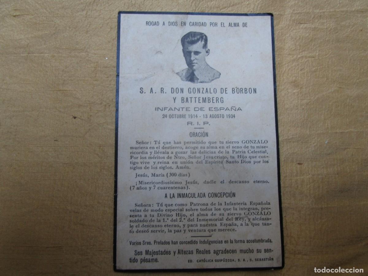 Militaria: RECORDATORIO S. A. R. DON GONZALO DE BORBON Y BATTEMBERG - 24/OC/1914 -13/AGOSTO 1934.