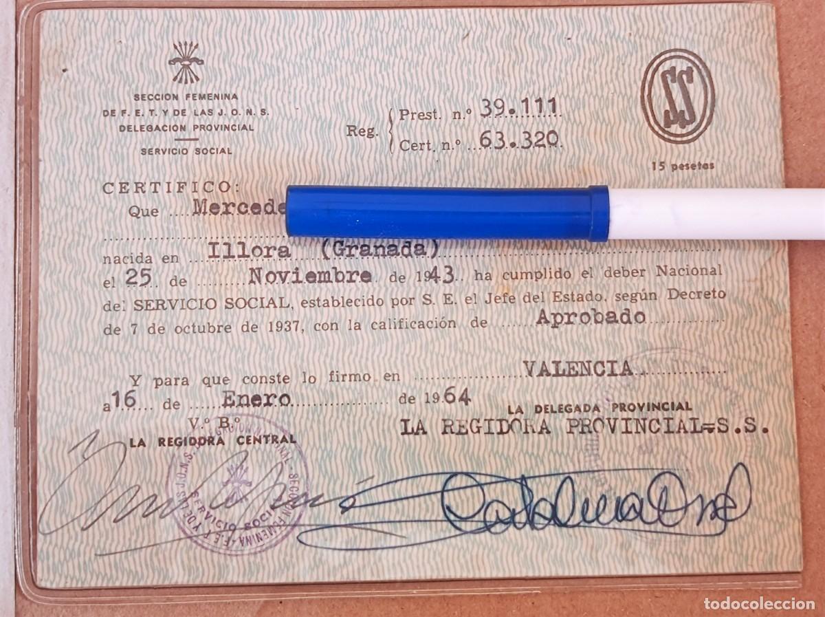 Militaria: DOCUMENTO SECCI&Oacute;N FEMENINA CERTIFICADO CUMPLIMIENTO SERVICIO SOCIAL 1964
