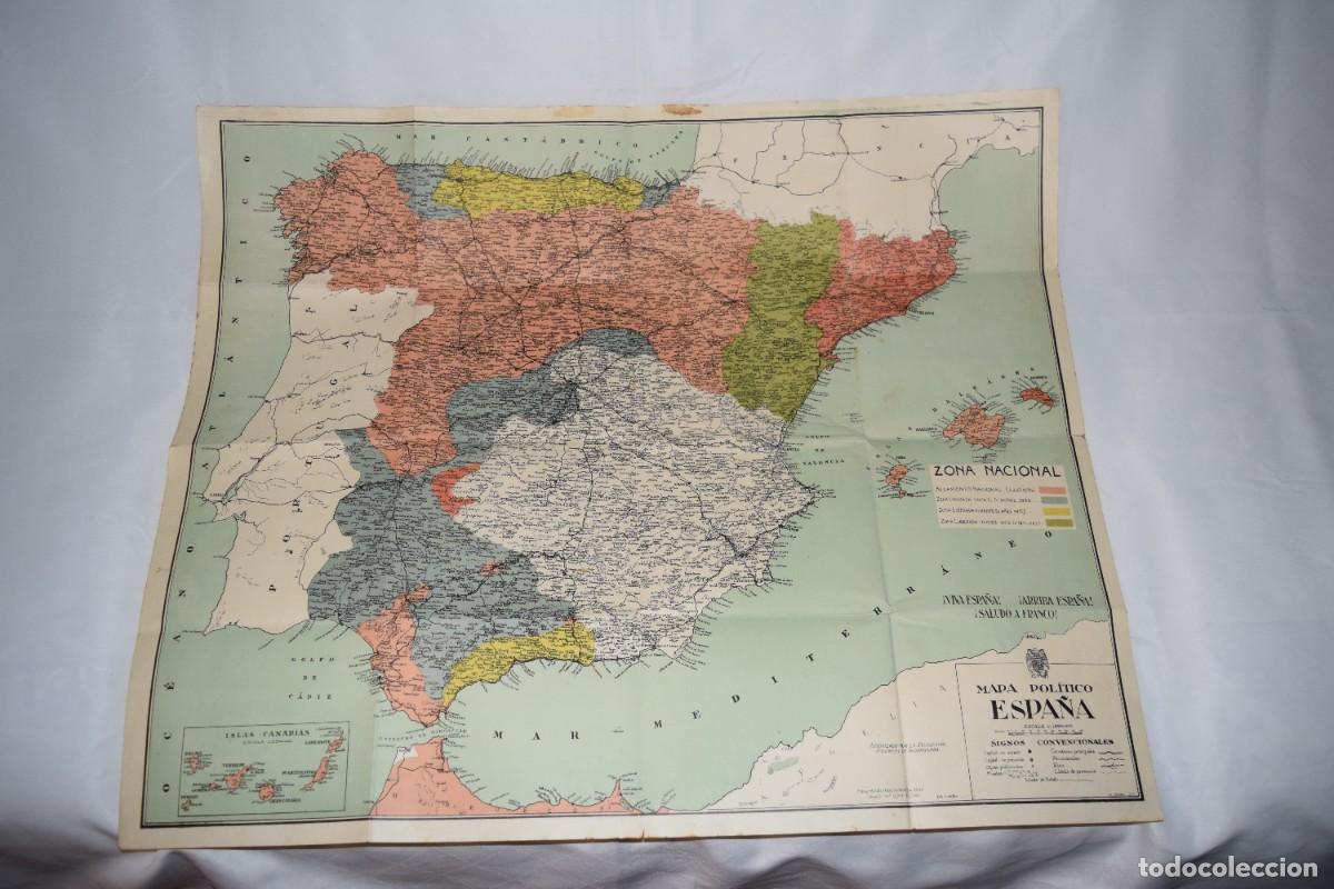 Militaria: Mapa pol&iacute;tico Espa&ntilde;a 1938, Escala 1:1.650.000 - ZONA NACIONAL G. Civil - Lit Grijelmo, Dib L. MOLTOR