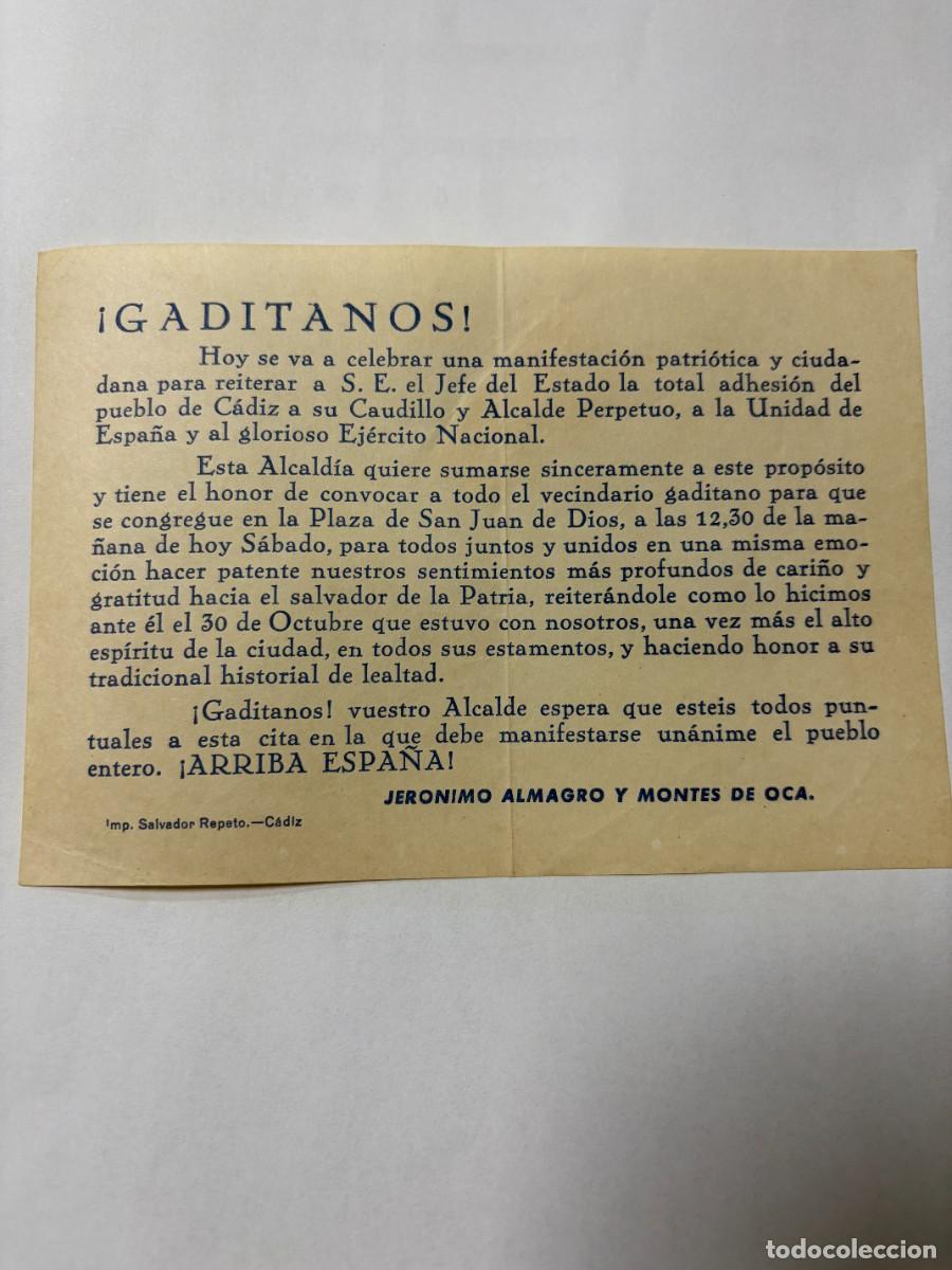Militaria: CONVOCATORIA DEL ALCALDE DE C&Aacute;DIZ J. ALMAGRO A LOS GADITANOS PARA MANIFESTACI&Oacute;N DE ADHESI&Oacute;N A FRANCO