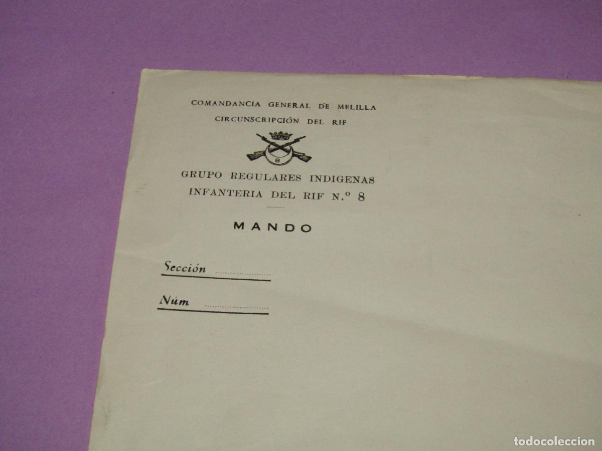 Militaria: Antigua Carta COMANDANCIA GENERAL MELILLA del RIF, Grupo Regulares Ind&iacute;genas Infanter&iacute;a del Rif N&ordm; 8