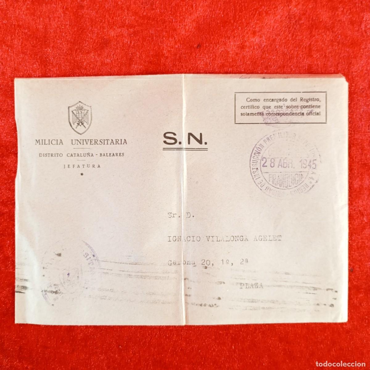 Militaria: SOBRE DE LA MILICIA UNIVERSITARIA DISTRITO CATALU&Ntilde;A-BALEARES - JEFATURA / 509