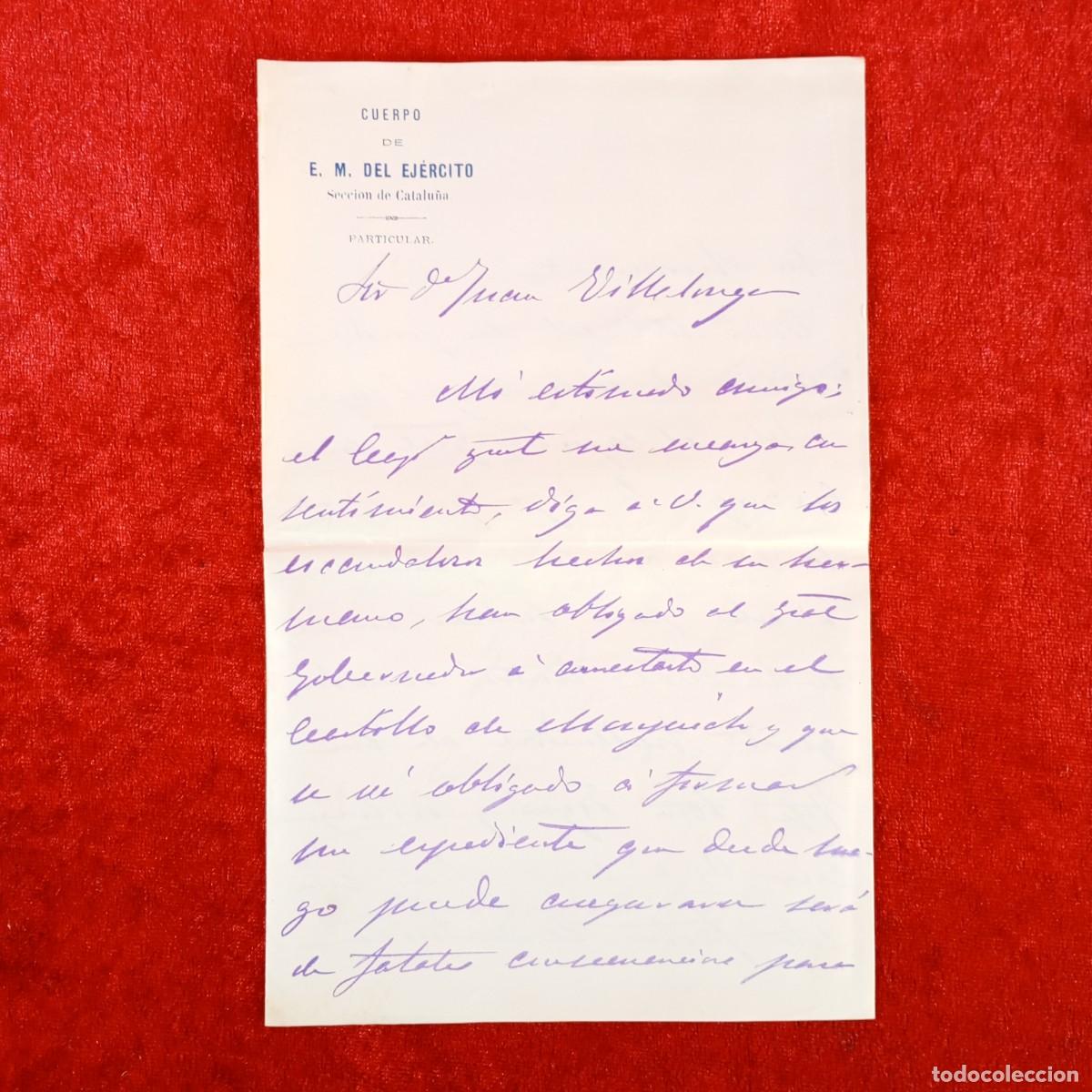 Militaria: CARTA MILITAR - CUERPO DE E. M. DEL EJ&Eacute;RICTO - SECCION DE CATALU&Ntilde;A - PARTICULAR - 1884 - RARA / 777