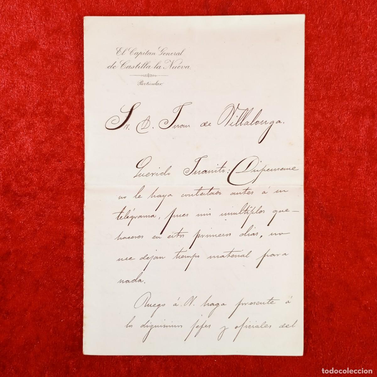 Militaria: EL CAPITAN GENREAL DE CASTILLA LA NUEVA - CARTA MILITAR - MADRID - 1885 - RAR&Iacute;SIMA / 781