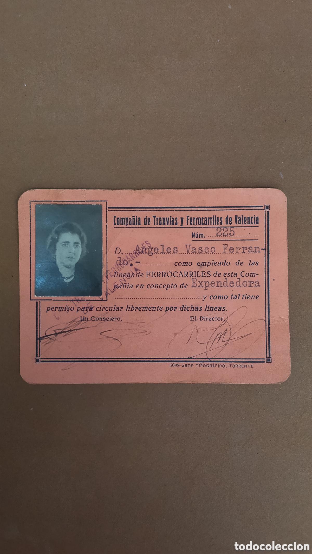 Militaria: Carnet inmediata post guerra civil de la compa&ntilde;&iacute;a de tranv&iacute;as y ferrocarriles de valencia.trenes.ren