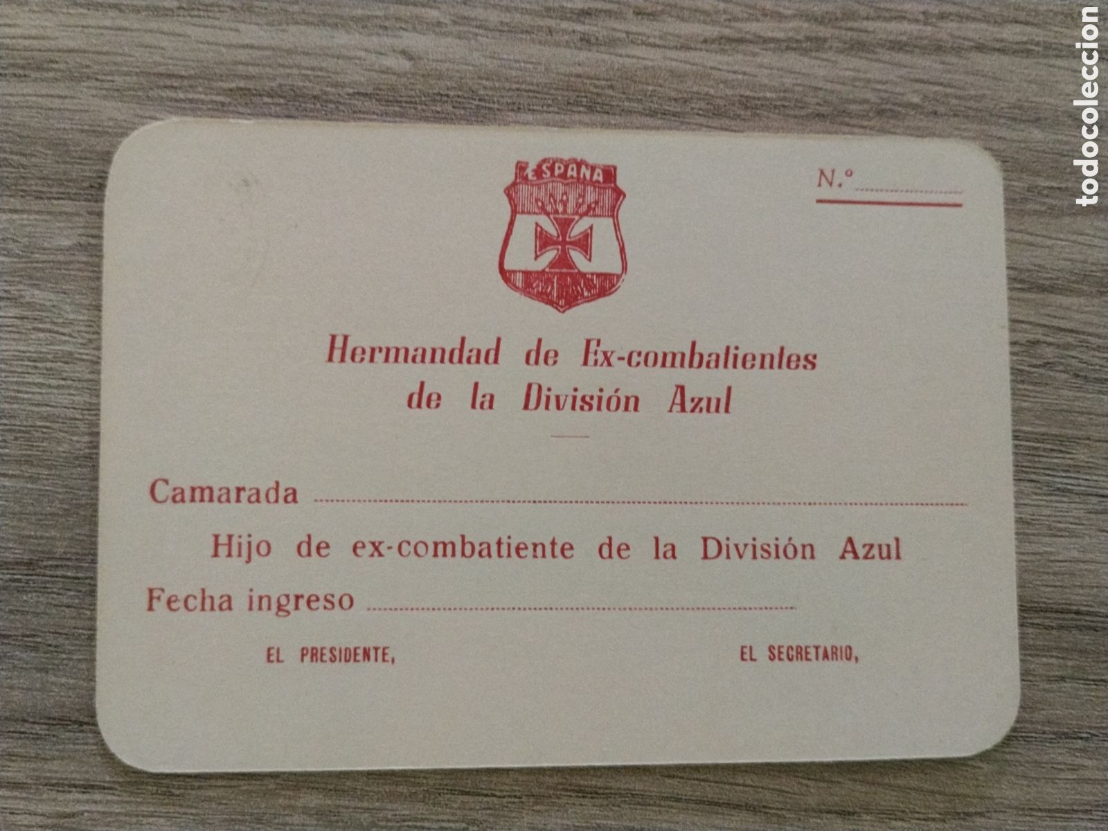 Militaria: Carnet hermandad de ex combatientes dea divisi&oacute;n azul de Albacete.blau.divisionario.guripa.falange.s