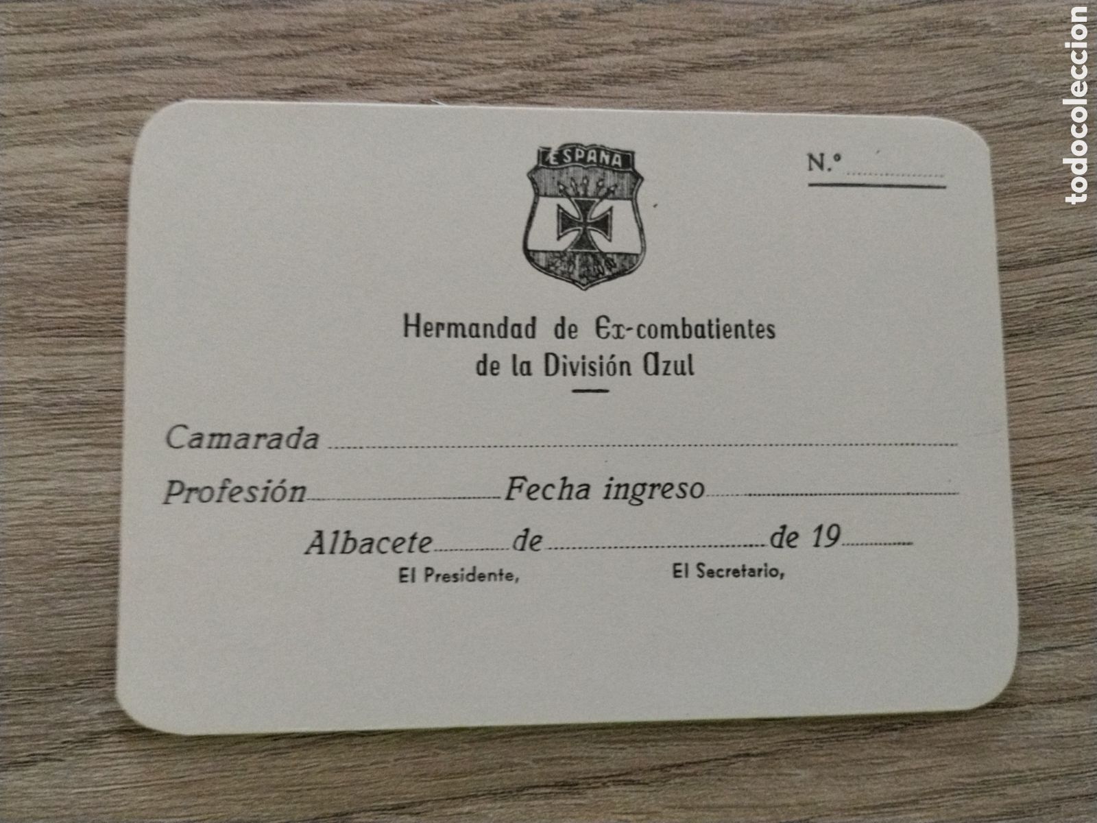 Militaria: Carnet hermandad de ex combatientes dea divisi&oacute;n azul de Albacete.blau.divisionario.guripa.falange.s