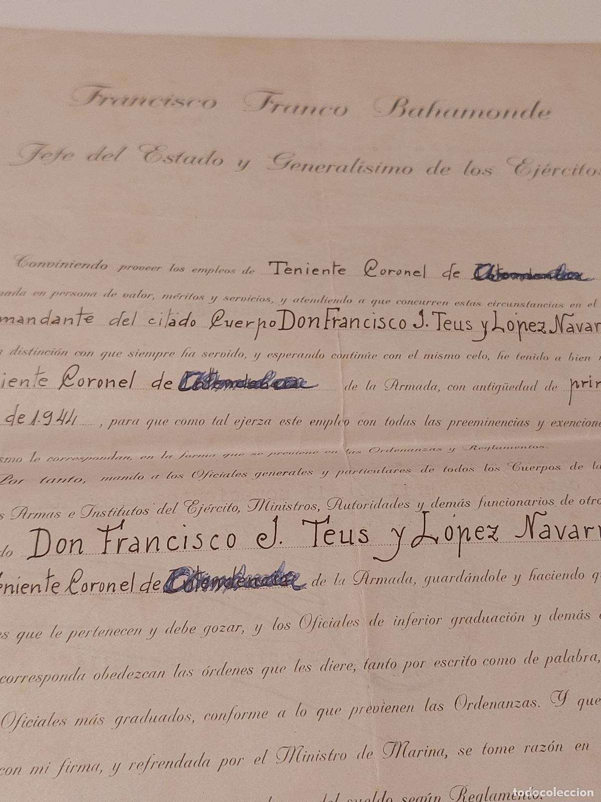 Militaria: 1944 firma Francisco Franco y Almirante Salvador Fernsmdez y Fern&aacute;ndez guerra civil