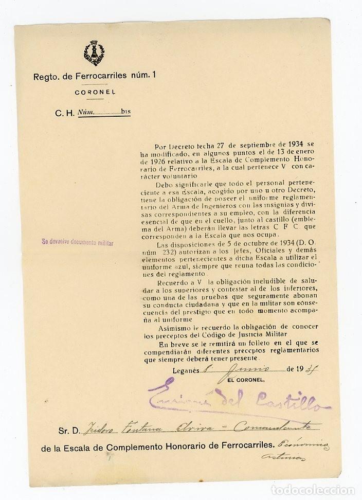 Military Antiques: REGIMIENTO DE FERROCARRILES NUM 1. ASCENSO A COMANDANTE. ECONOMICOS ASTURIAS. DOS