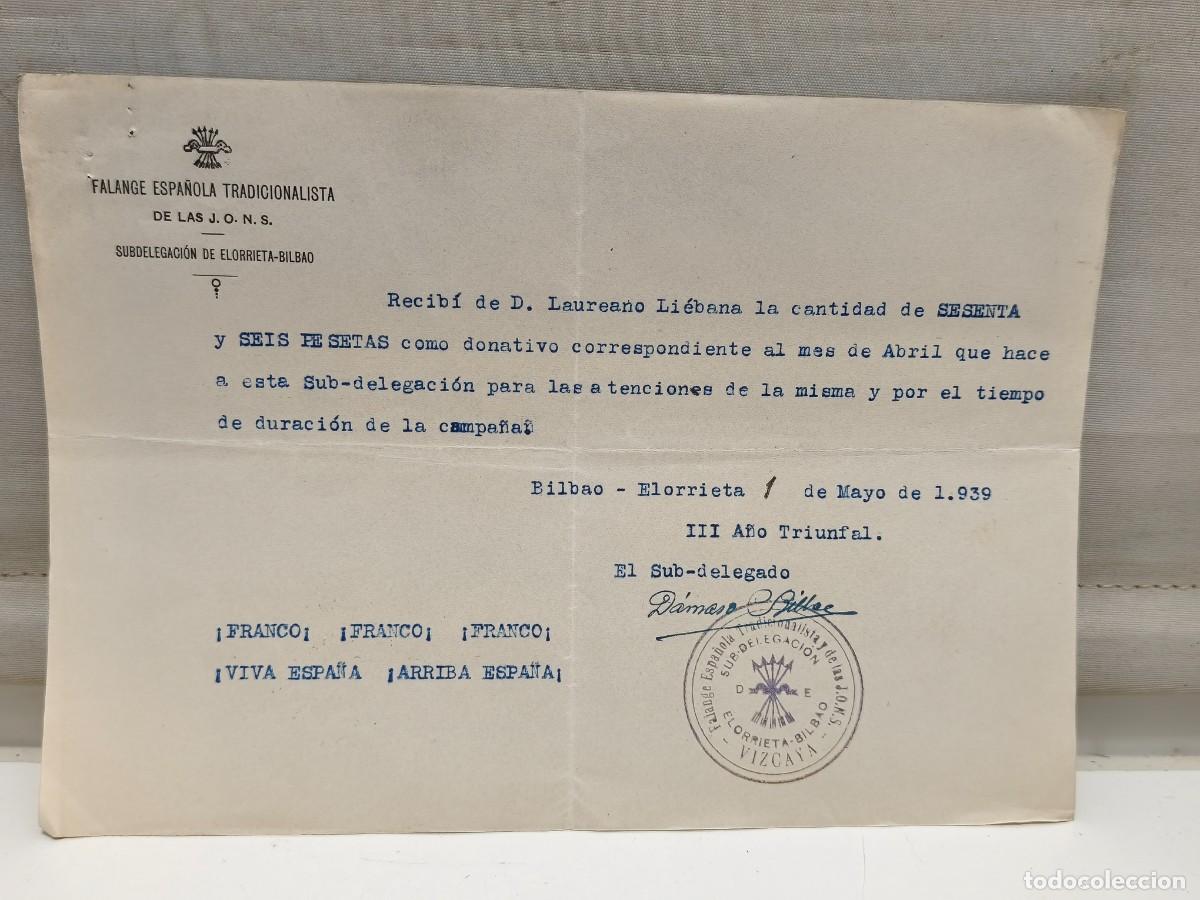 Militaria: FALANGE ESPA&Ntilde;OLA TRADICIONALISTA DE LAS JONS. SUBDELEGACI&Oacute;N DE ELORRIETA-BILBAO 1939.