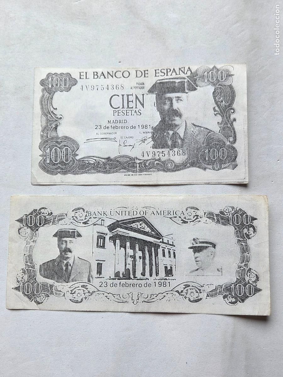 Military Antiques: PAREJA DE BILLETES SATIRICOS TEJERO 23F JAIME MILANS Z1