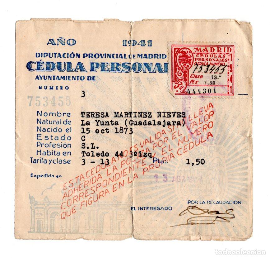 Militaria: C&Eacute;DULA PERSONAL DE LA DIPUTACI&Oacute;N PROVINCIAL DE MADRID EXPEDIDA EN 1941, A NOMBRE DE TERESA MART&Iacute;NEZ