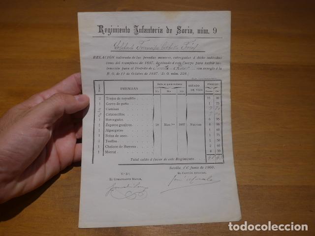 Militaria: Antiguo documento de prendas de ropa entregadas a soldado en 1897 a Puerto Rico, epoca guerra