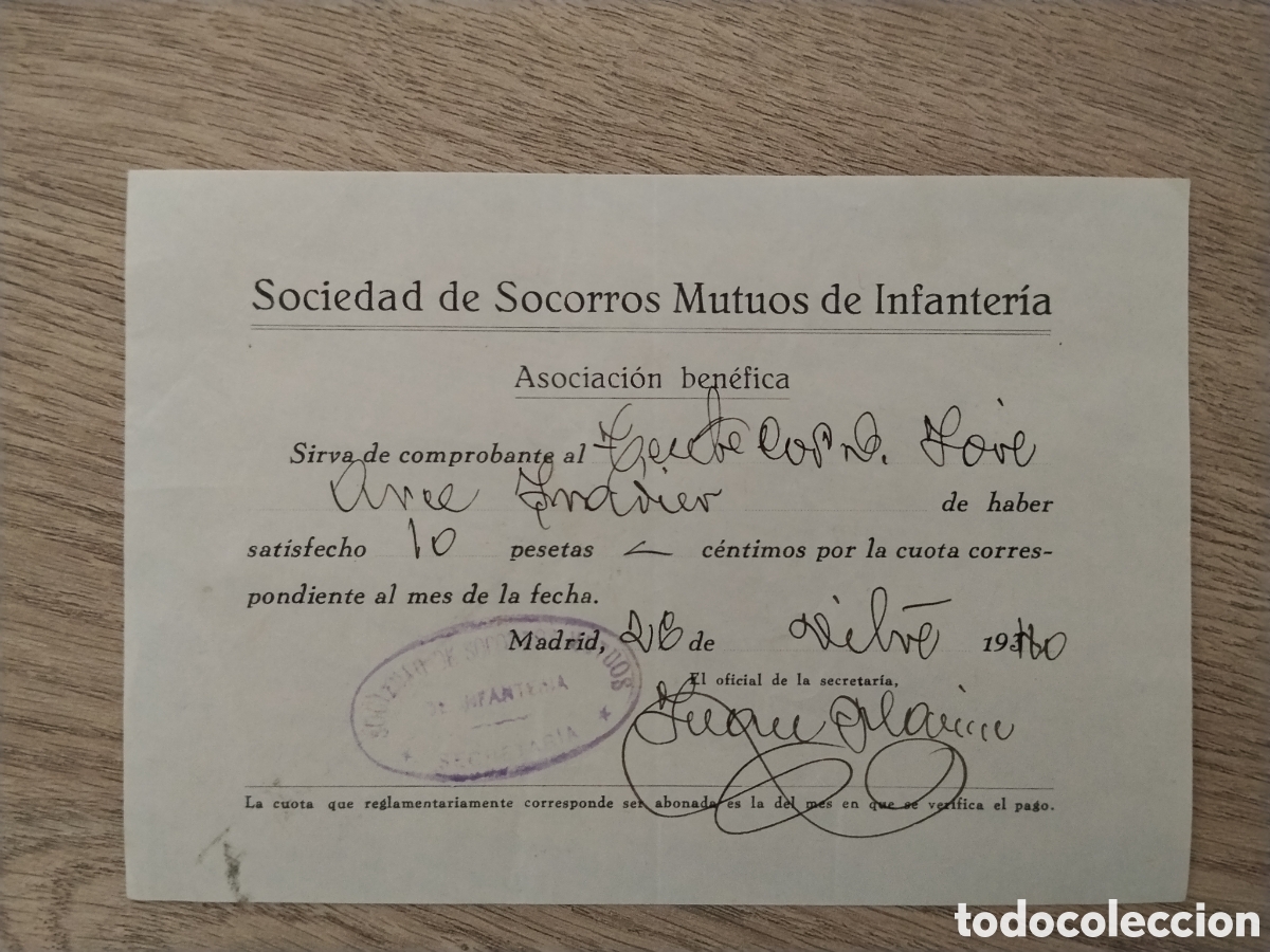 Militaria: Documento ex combatiente guerra civil sociedad socorros mutuos infanter&iacute;a.militar.patriotico.ejercit
