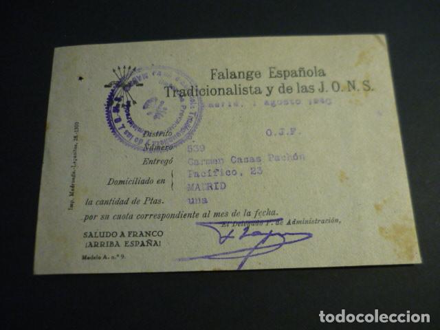 Militaria: FALANGE ESPA&Ntilde;OLA TRADICIONALISTA Y DE LAS J.O.N.S. RECIBO CUOTA MADRID 1940