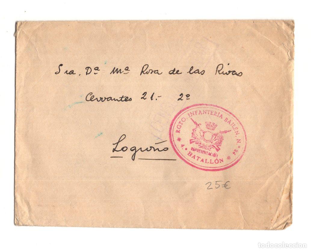Militaria: SOBRE. ESCUDO DE INFANTER&Iacute;A REP&Uacute;BLICA. GUERRA CIVIL. REGIMIENTO BA&Iacute;LEN N&ordm; 24. 4&ordm; BATALL&Oacute;N.