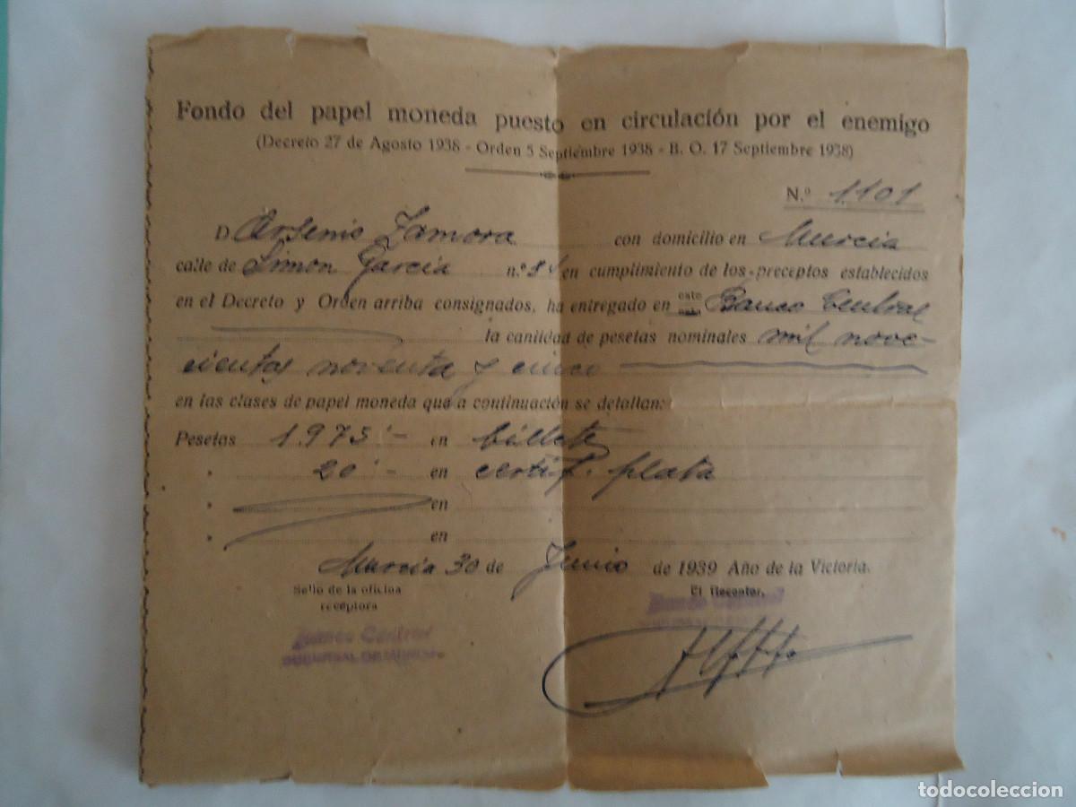 Militaria: DOCUMENTO GUERRA CIVIL FONDO DE PAPEL MONEDA PUESTO EN CIRCULACION POR EL ENEMIGO. A&Ntilde;O 1939. PP-13