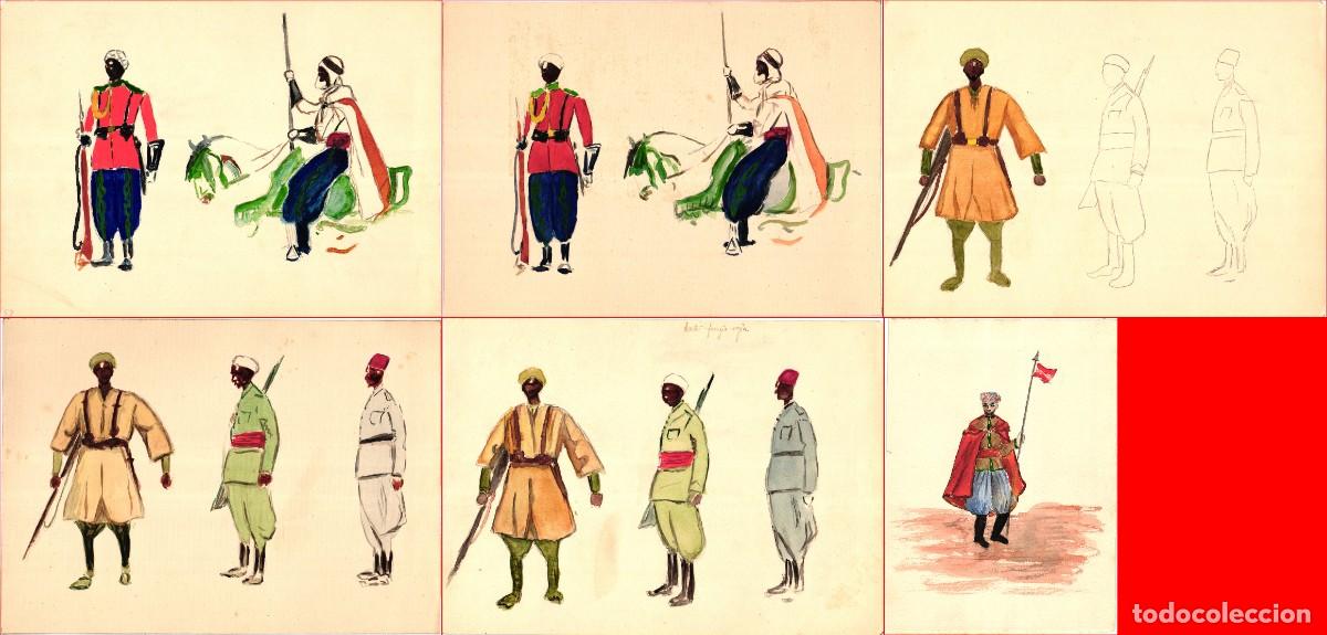 Militaria: La Mehala y la Guardia Jalifiana 1920 - 1945 Lote de acuarelas originales - Marruecos